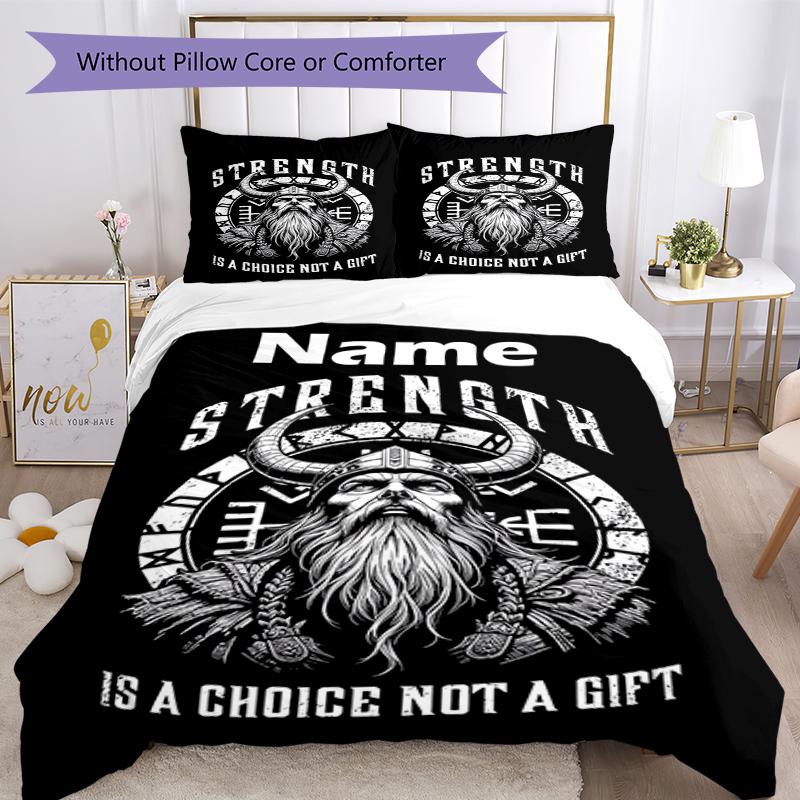 3pcs Custom Name Viking Bedding Set Duvet Cover Closure Includes 1 Duvet Cover & 2 Pillowcases, Soft and Comfortable for All Seasons.