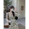 Women's Floral French-Style Slim Long Dress - Autumn/Winter 2022