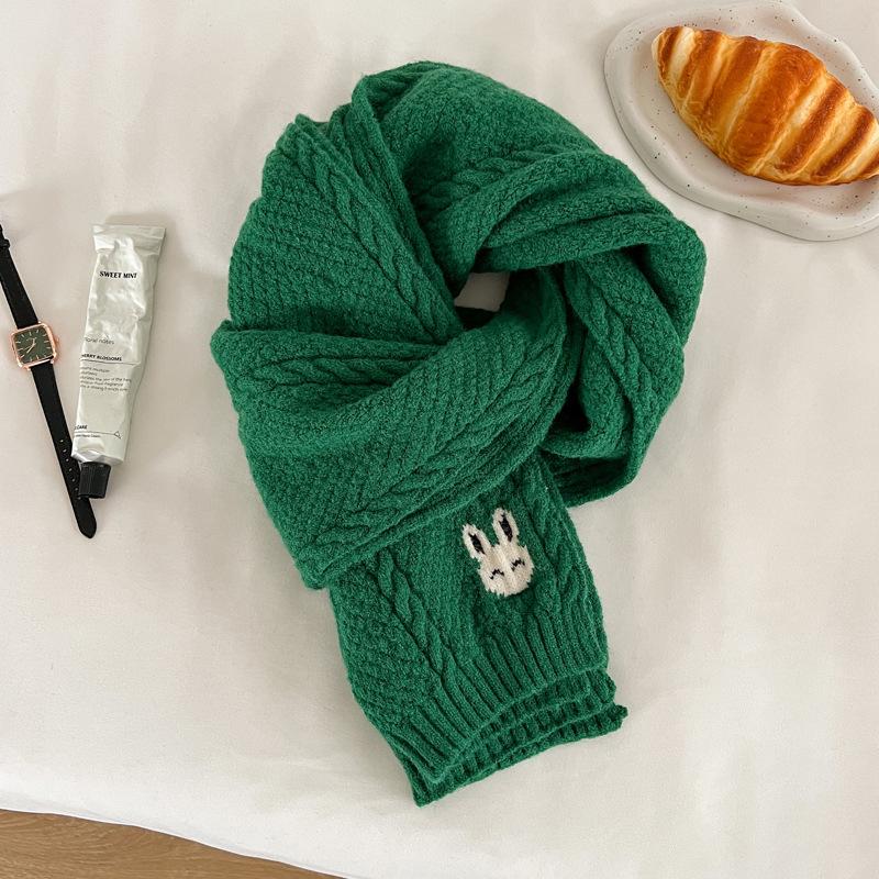 New Flower Solid Color Soft Waxy Knitted Wool Scarf Female Autumn and Winter Student Versatile Warm Scarf