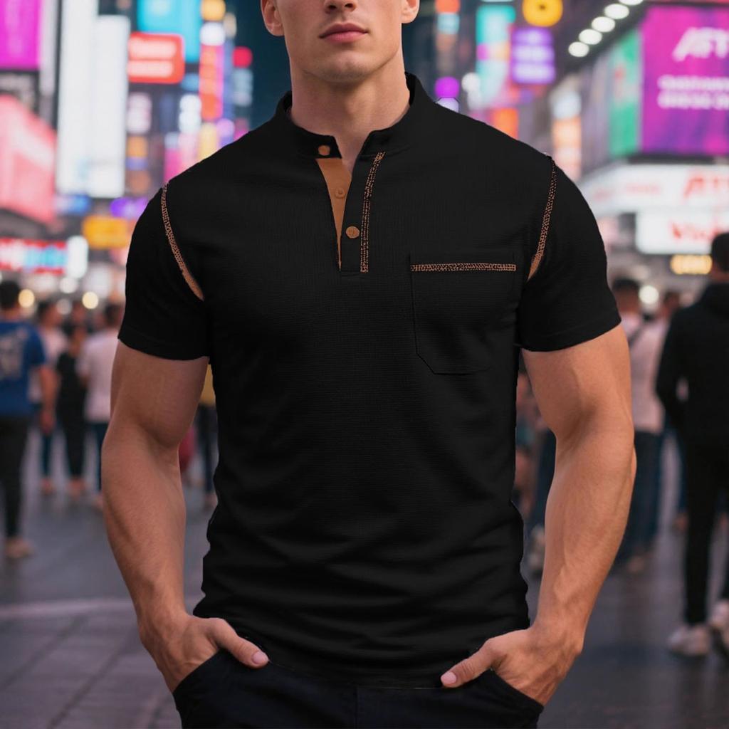 Men  Standing Collar  Leisure  Short Sleeves  T-Shirt