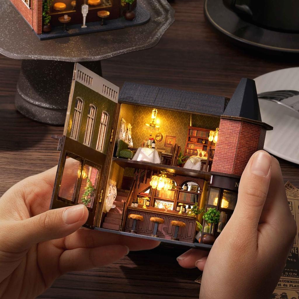 CUTEROOM Деревянный кукольный домик Миниатюрная модель со светодиодной подсветкой DIY Игрушка-набор для детей, Подсветка, (D016)