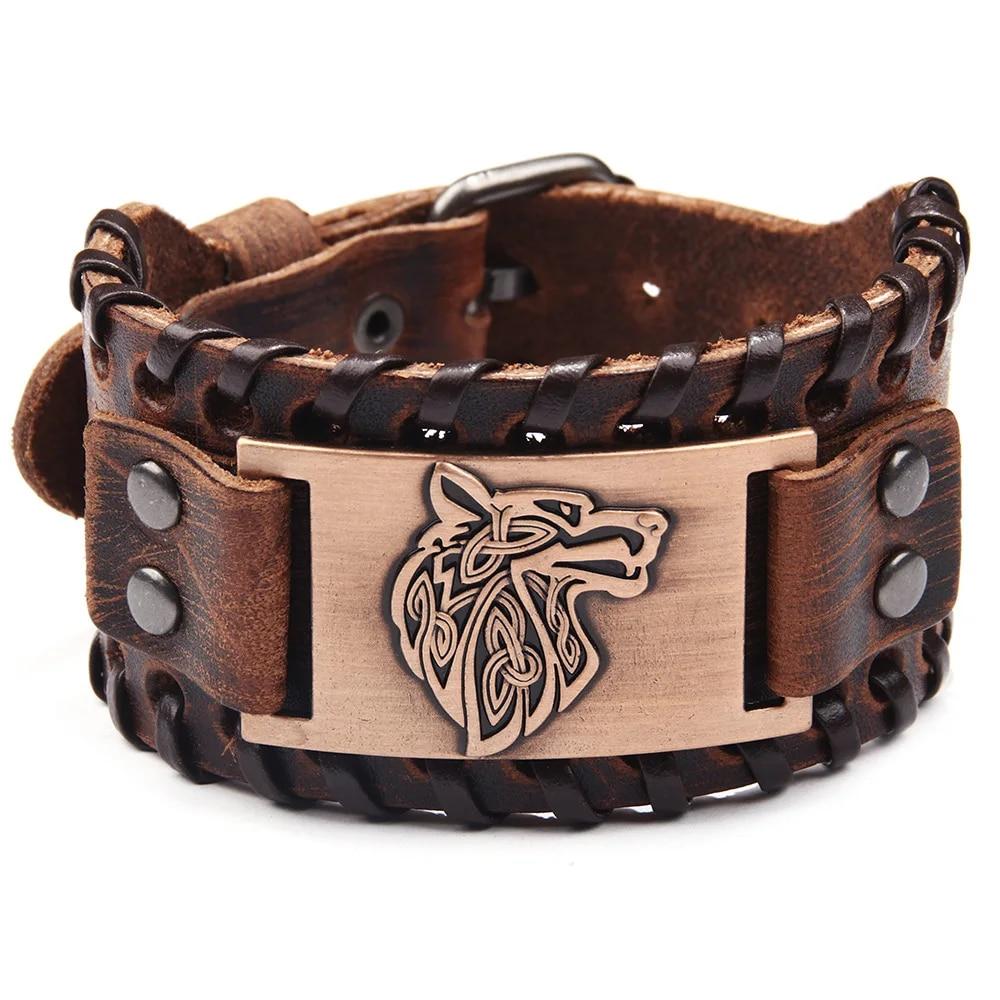 Vintage Viking Braided for Men Celtic Wolf Head Bangle Classic Animal Motifs On The Hand Accessories