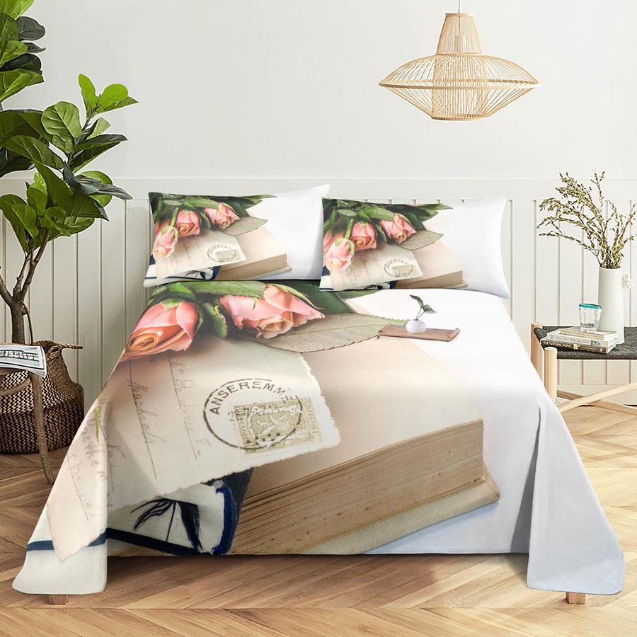 Bedsheets Set With Pillows Case Queen Size Soft Bed Sheets And Pillowcases For Single Double Beds Twin Pink Flower Thin Fabric