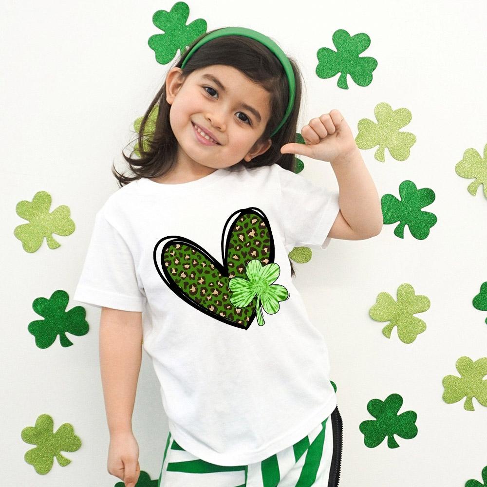 Kids St Patricks Day Shirt Clover in Heart Kids St Paddys Day Shirt Boy Girl Shamrock Heart Tee St Patricks Day Toddler Tee