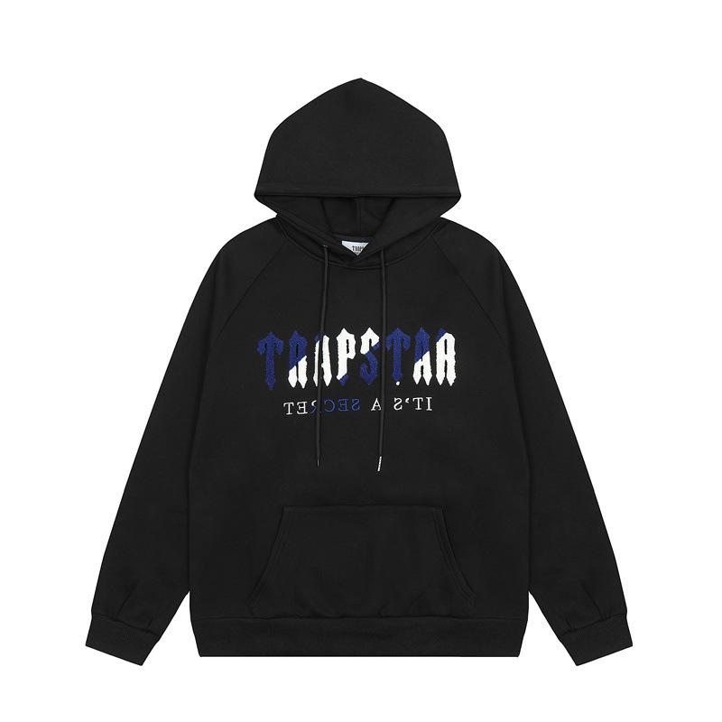 Trapstar Unisex Blue & White Embroidered Towel Hoodie - Casual Couple Style