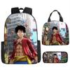 One Piece Luffy Backpack 3-Piece Set Student School Bag Anime Backpack Lunch Box Classic Large Capacity Waterproof