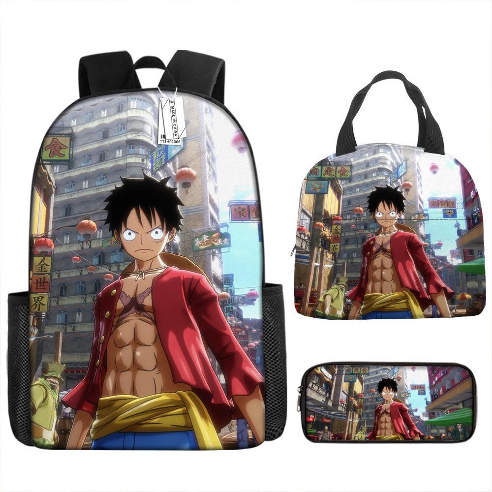 One Piece Luffy Backpack 3-Piece Set Student School Bag Anime Backpack Lunch Box Classic Large Capacity Waterproof