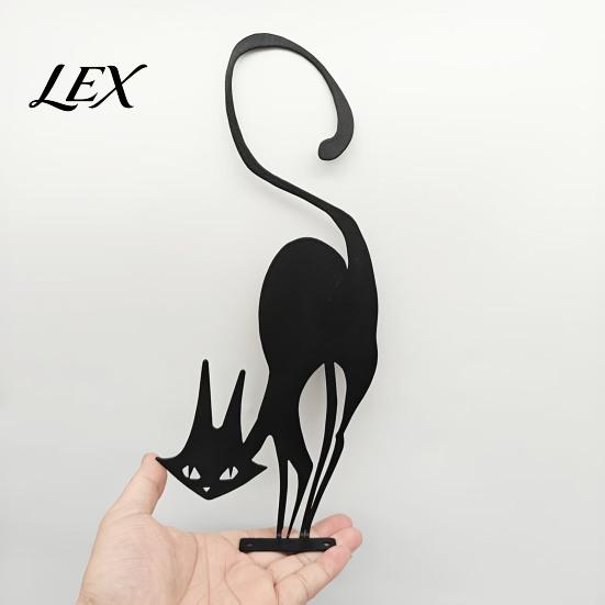 Metal Animal Garden Art Black Cat Fence Topper Decoration, Rusty Sign for Halloween, Halloween Yard Retro Shape Ornament Outdoor Lawn