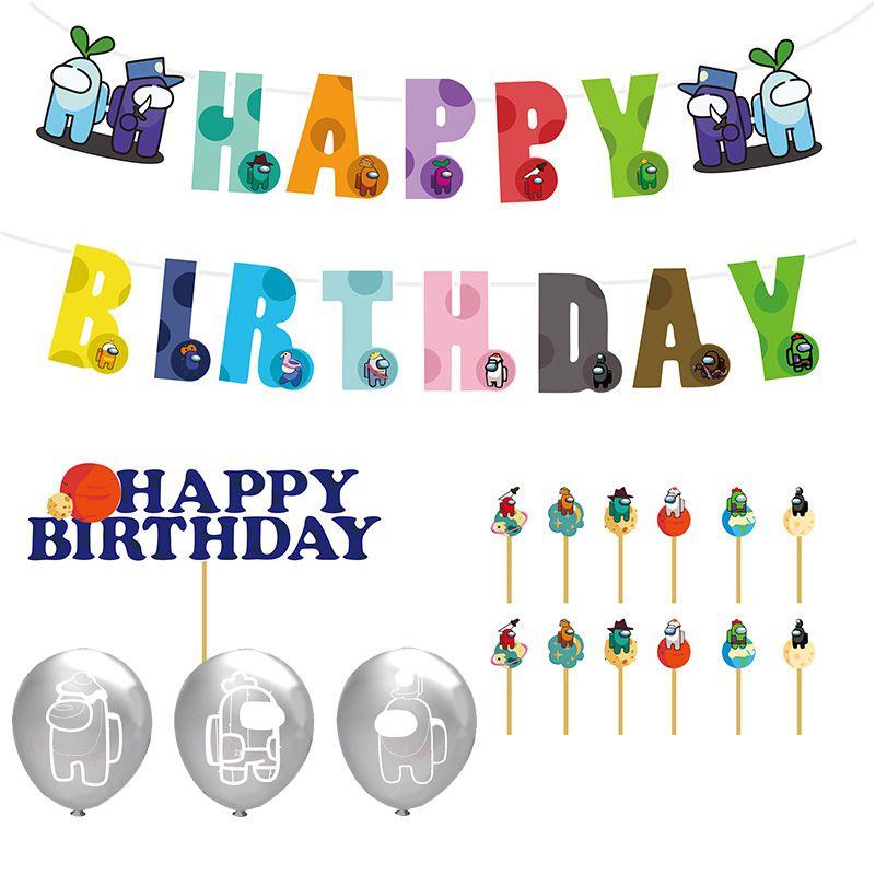 Among Us Game Birthday Party Decor Suit Supplies Set Balloon Caketopper Banner