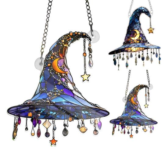 Witch Hat Hanging Ornament Sunlight Reflection 2D Acrylic Pendant Simulated Appearance Halloween Decoration