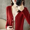 Knit Cardigan For Women With Vneck Long Sleeves Soft Polyester Blend For Casual Wear