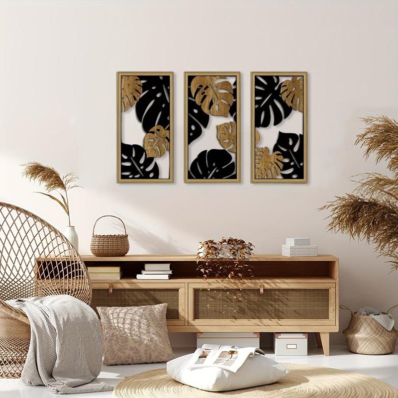3 шт./комплект настенного декора фермерское искусство бохо современное изготовленное настенное искусство полые листья дома деревянная настенная подвеска гостиная