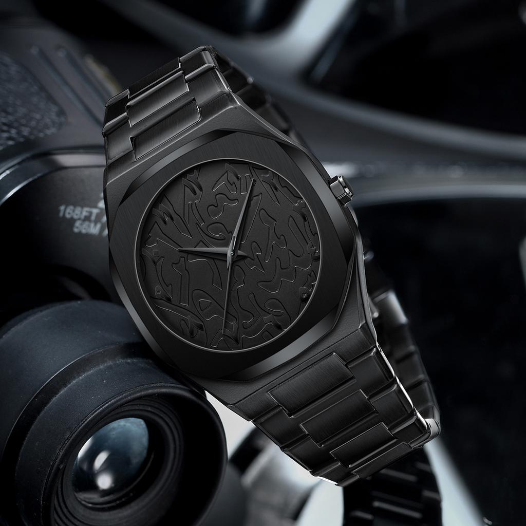 Modern Minimalist Personality Creative All Black Men Watch Arabic Digital Sports Leisure Alloy Men's Watch Unique Design Watch