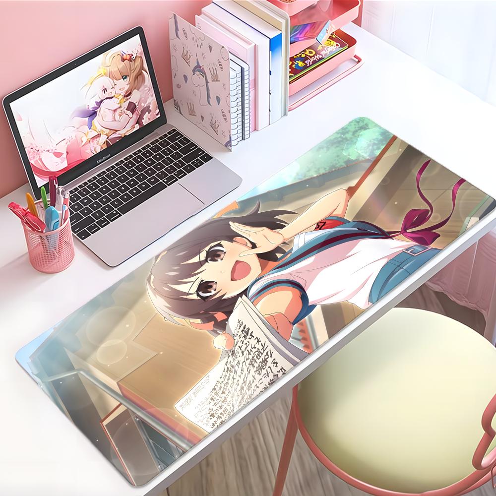 Classic Anime The Mmelancholy Of Haruhi Suzumiya Mouse Pad Large Thick Desk Pad Stitched Edges Gaming Mouse Mat For Pc