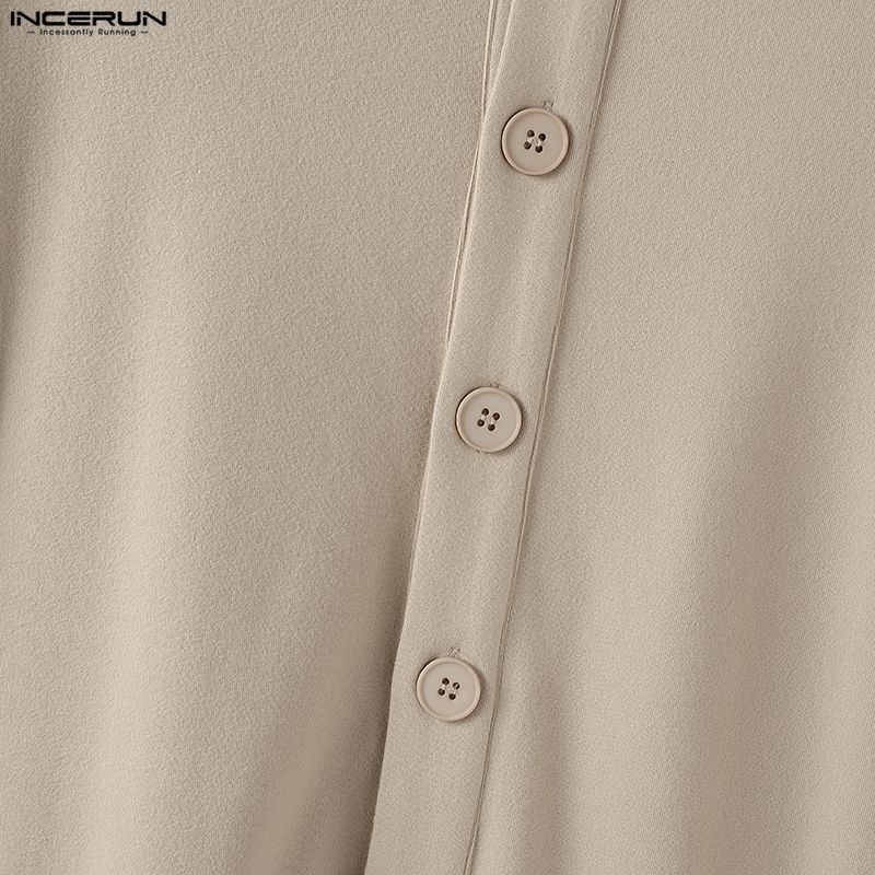 INCERUN Oversized Men High Neck Long Sleeve Buttons Casual Cardigans Tops