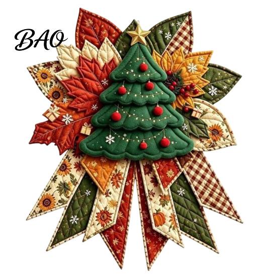Customizable Holiday Party Favors Christmas DIY Quilted Bow Sewing Craft Kit, Pre-cut Patchwork Fabric Art for Set, Door Hanger Wall Mantel Home Decor