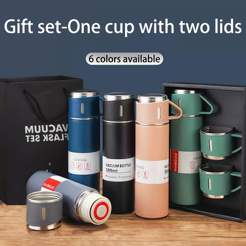 1 Piece/1 Set, Vacuum Flask, Stainless Steel Thermal Insulation Water Bottle with Additional 2 Lids, Travel Thermos Cup for Hot and Cold Drinks, Gifts