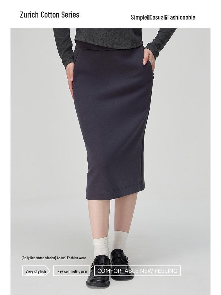 Zurich Women's Autumn/Winter Cotton Air Layer High Waist Classic Skirt - Versatile Mid-Length Hip Wrap.