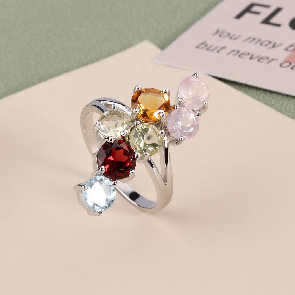 2023 Натуральные необычные цветные драгоценные камни Кольцо Серьги Комплект ювелирных изделий Стерлингового серебра 925 пробы Ювелирные изделия Женский подарок на юбилей, вечеринку, день рождения