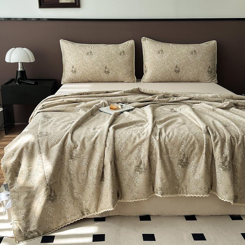 Rose Garden Vintage Floral Summer Quilt Khaki 100% Cotton Reversible Thin Comforter Bedding Set Air Conditioner Quilts Bedspread