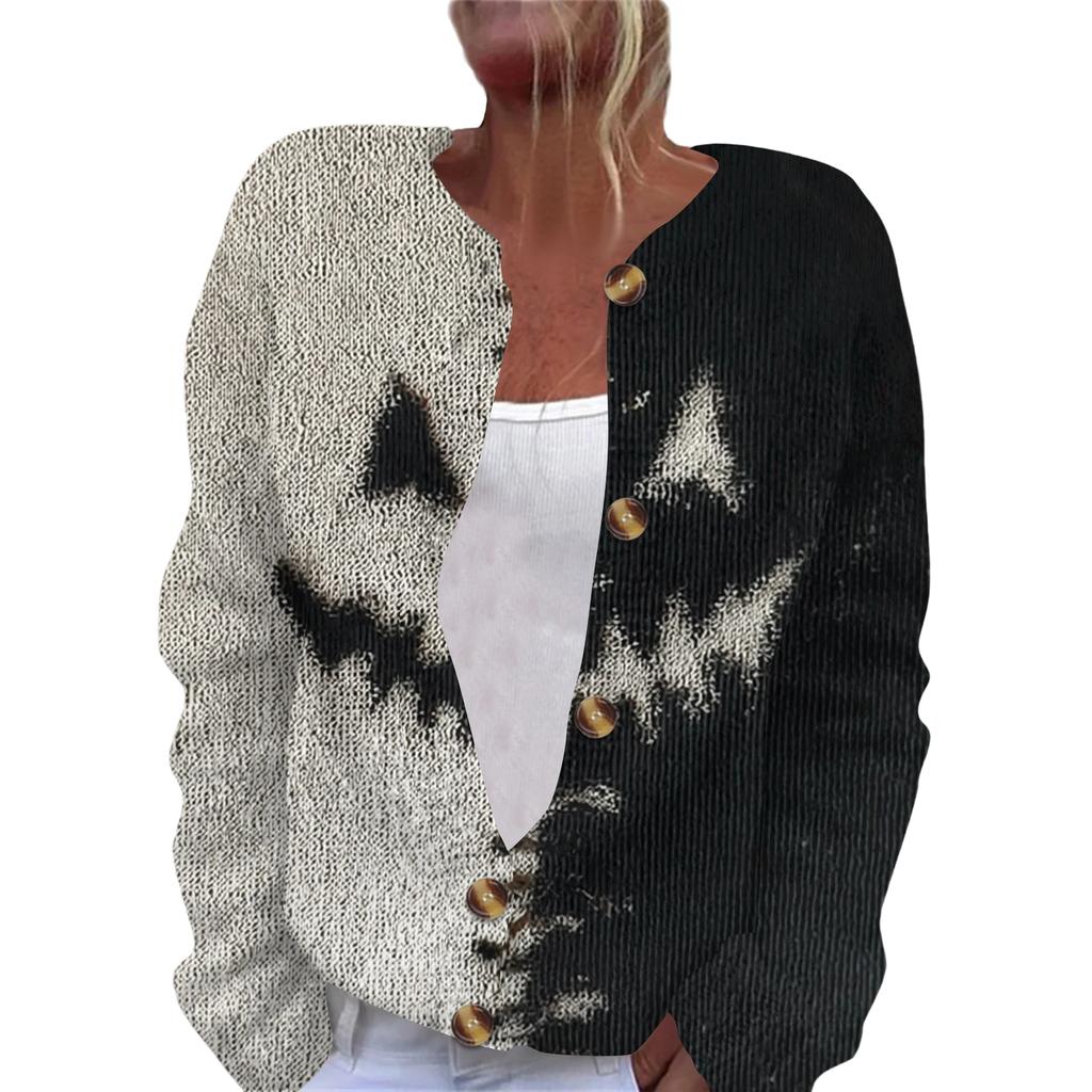 Women's Fashion Printed Long Sleeve Knitted Cardigan Button Down Jacket