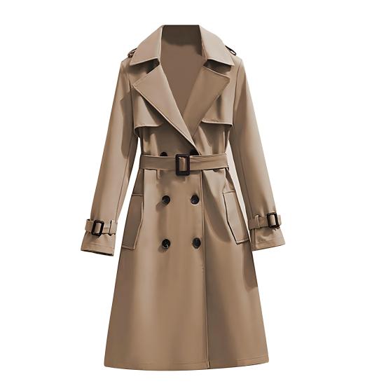 Women's Trench Coat Double-Breasted Classic Lapel Overcoat Windproof Long Belted Jacket Fall Outerwear with Pockets