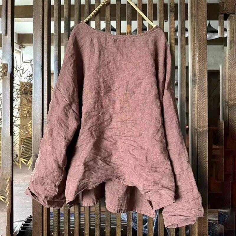 Johnature Women Vintage T-Shirts O-Neck Long Sleeve Solid Color Spring Tees Casual Loose Women Soft T-Shirts