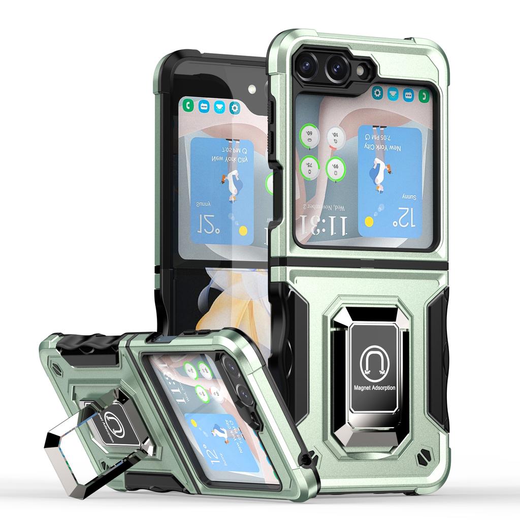 Armor Heavy Duty Defender Case for Samsung Galaxy Z Flip 6 5 4 3 Shockproof Cover Metal Ring Magnetic Stand Full Protective Cover
