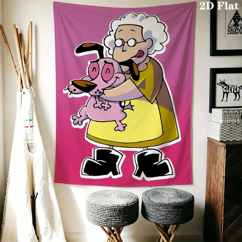 Courage the Cowardly Dog Wall Tapestry Aesthetic Wall Hanging Printed Fabric Blanket Decorative Tapestries for Bedroom Living Room Home Decor