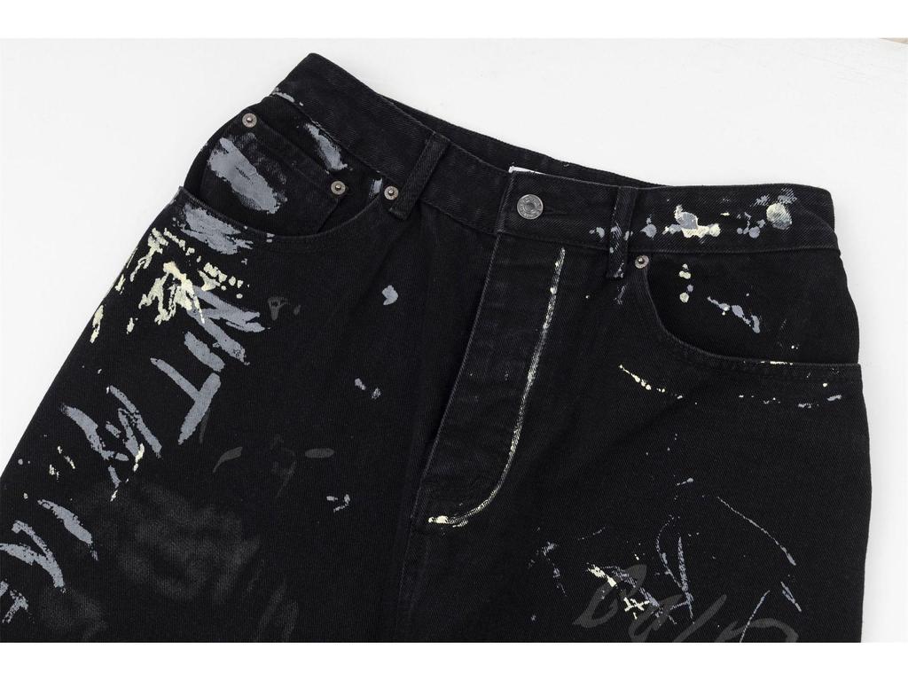 Unisex American Graffiti Print Wide-Leg Jeans - Niche Fashion