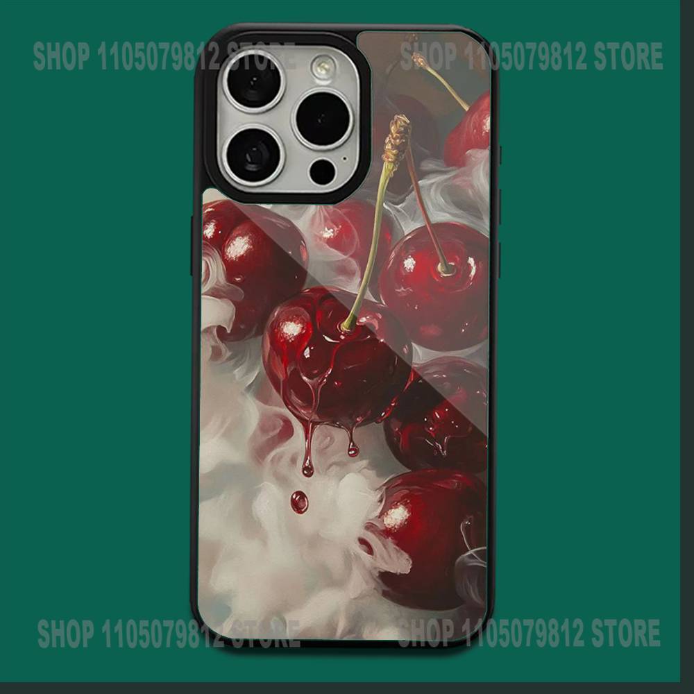 Милый чехол для телефона с вишней и черной вишней, с бантом, для iPhone 17, 16, 15, 14, 13, 12, 11, Plus, Pro, Max, Mini, мягкий, с MagSafe, магнитная беспроводная зарядка