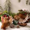 Foam Squirrel Ornament 3D Artificial Squirrel Figurine with Pine Cones Berries Cute Fake Animal Christmas Tree Hanging Decoration