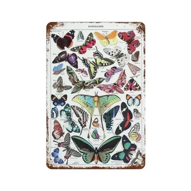 Vintage Butterfly Insect Plant Collection Chart Metal Tin Sign Retro Aesthetic Art Decor for Living Room Wall Home Decor Poster