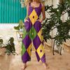 Womens Casual Overalls Jumpsuits Adjustable Straps Sleeveless Carnival Print Comfy Rompers With Pocket