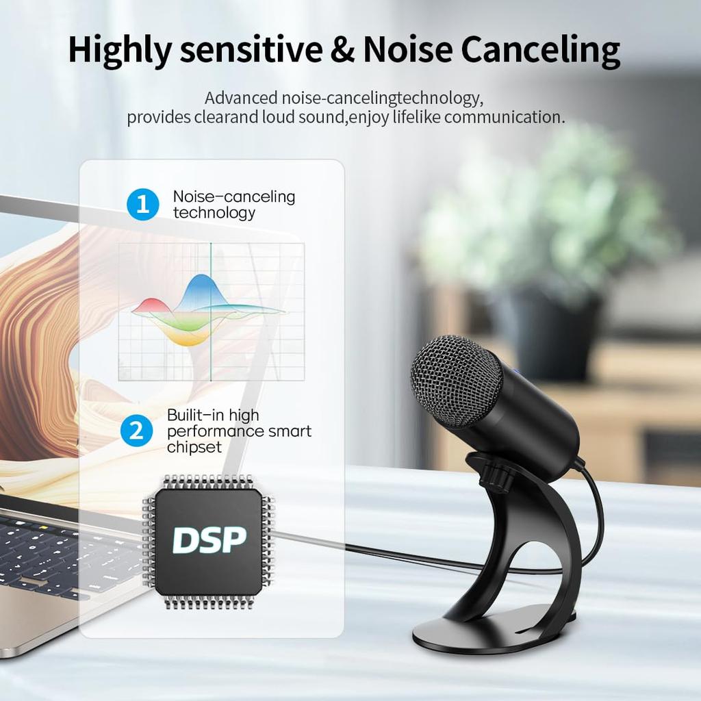 LIANGSTAR USB Computer Podcast Microphone Desktop with Mute Button for Streaming Omnidirectional Condenser with Volume Plug and Play Stand for YouTube