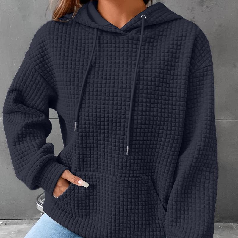 Повседневная толстовка больших размеров, женская однотонная толстовка с капюшоном и завязками с длинными рукавами и вафельным узором, с карманами