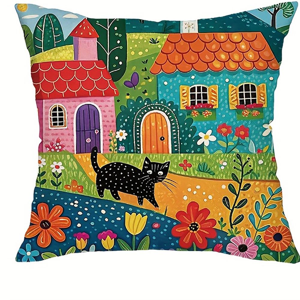 1/4Pcs Colorful Farm-Themed Pillowcase For Cozy Decor Sofa Cushion Cover Home Bedroom Room Decoration