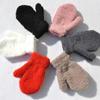 (Joy Choose)1 Pair Children Kids Autumn Winter Casual Warm Mittens Solid Color Soft Full Finger Outdoor Plush Gloves