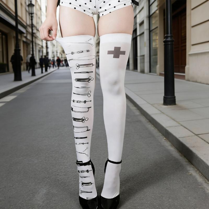 Women's Long Socks With Embossed Texture Polyester Fabric Socks Fashion Legwear For Costume Outfits And Cosplay Event