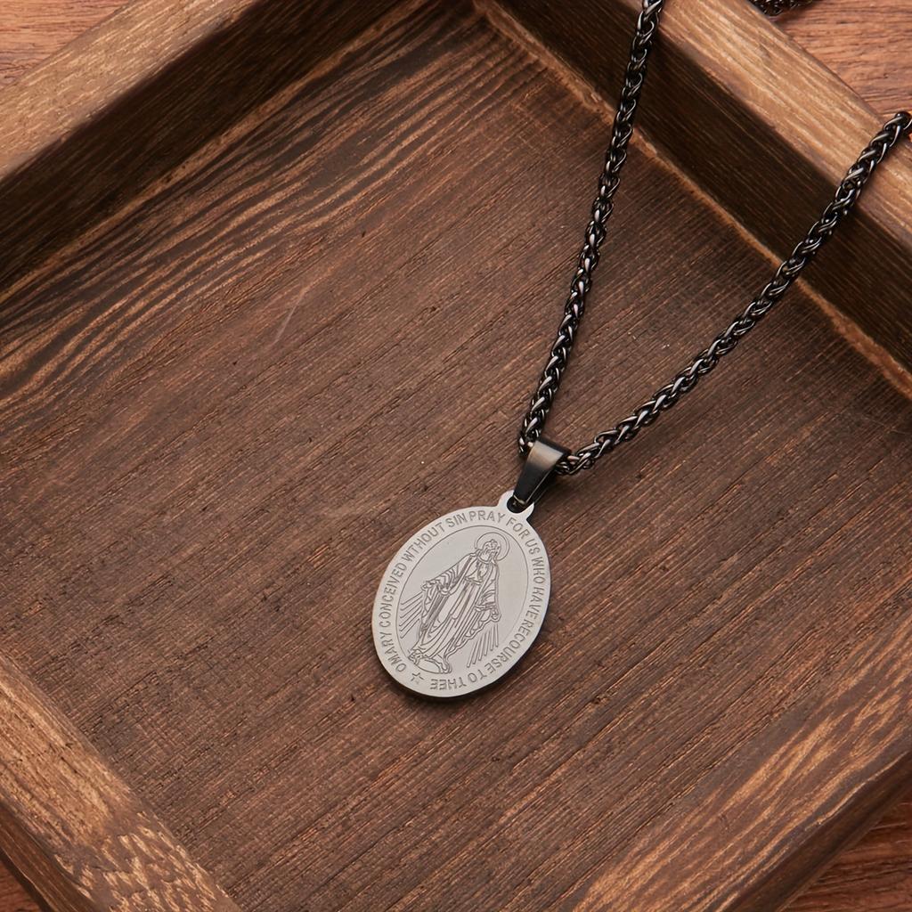 Ожерелье из титановой стали с Девой Марией, серебристое/черное, с золотым покрытием, унисекс, христианские украшения, крест, кулон с Чудотворной медалью