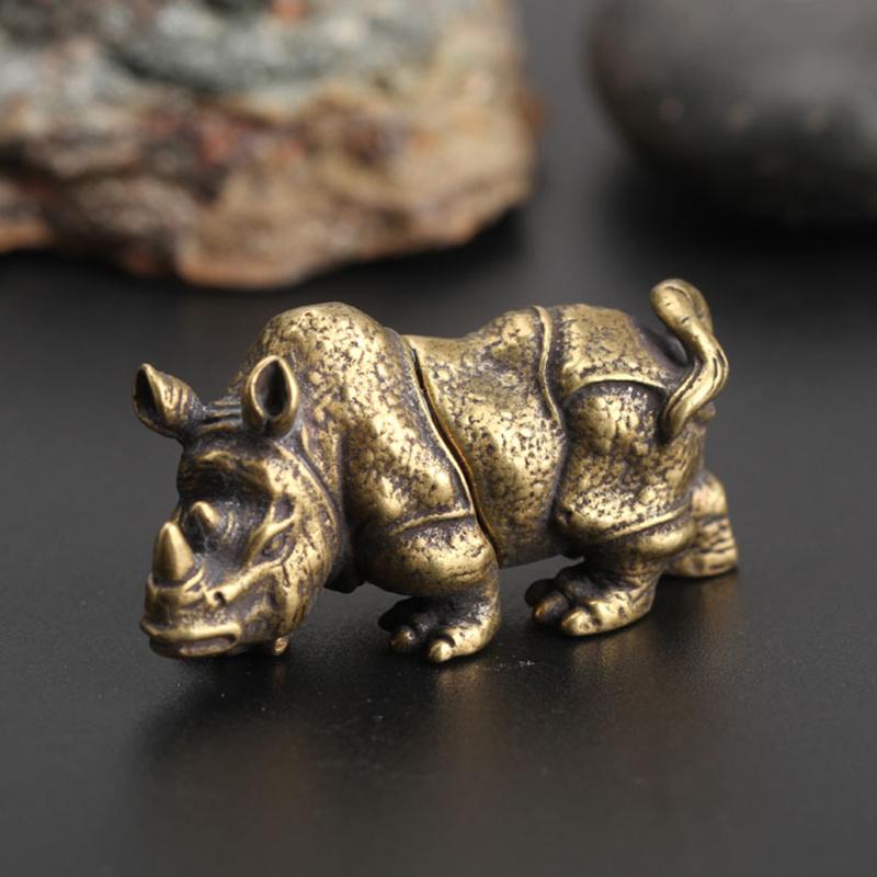 Convenient Useful Rhino Ornament Office Sculpture Toy Decor Handmade Mini Miniature Vivid Antique Copper Craft