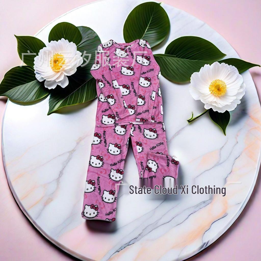 Женский двухкомпонентный пижамный комплект из фланелевого флиса с подкладкой - Теплая осенне-зимняя повседневная домашняя одежда