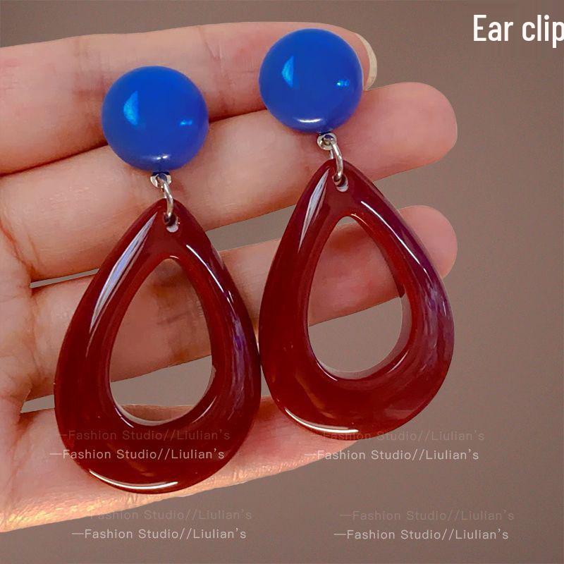 Серьги-клипсы в стиле 80-х в гонконгском стиле красного и синего цвета для непроколотых ушей – Высококлассные французские роскошные серьги-кольца