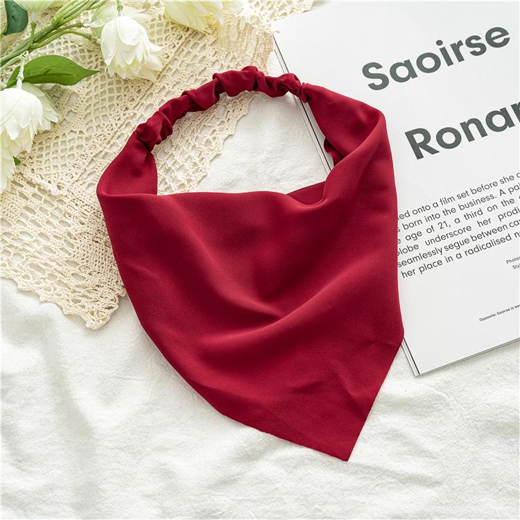 Summer Women Solid Color Head Scarf Vintage Triangle Bandanas Chiffon Elastic Hairbands Children Girl Headbands Hair Accessories