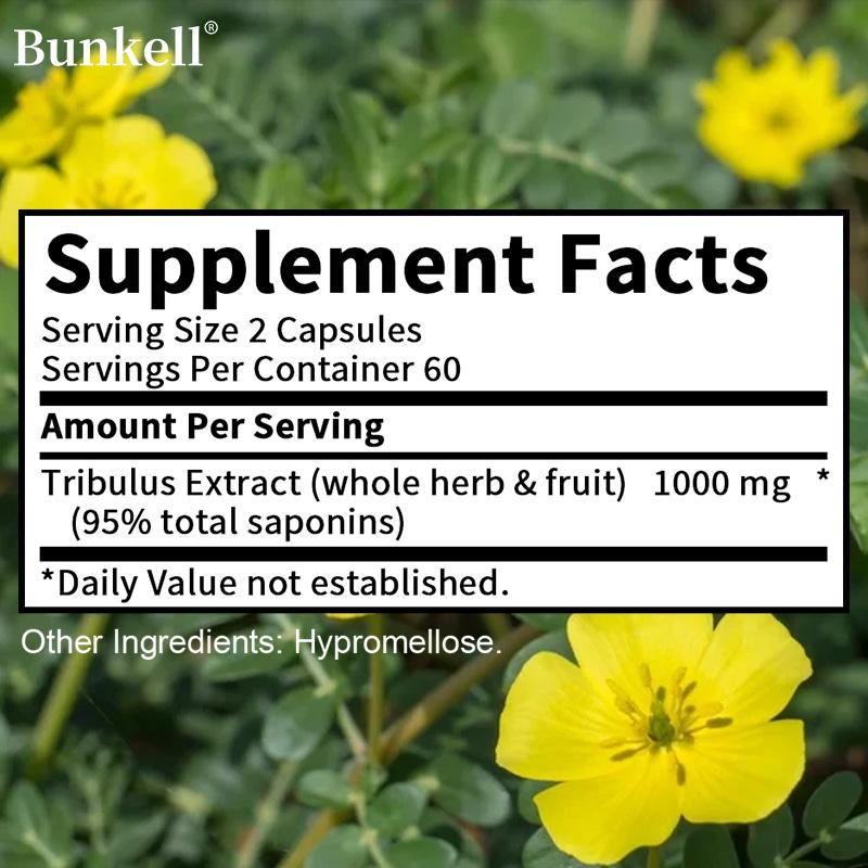 Капсулы с экстрактом Tribulus terrestris 1000 мг, добавка для поддержки энергии 120 капсул