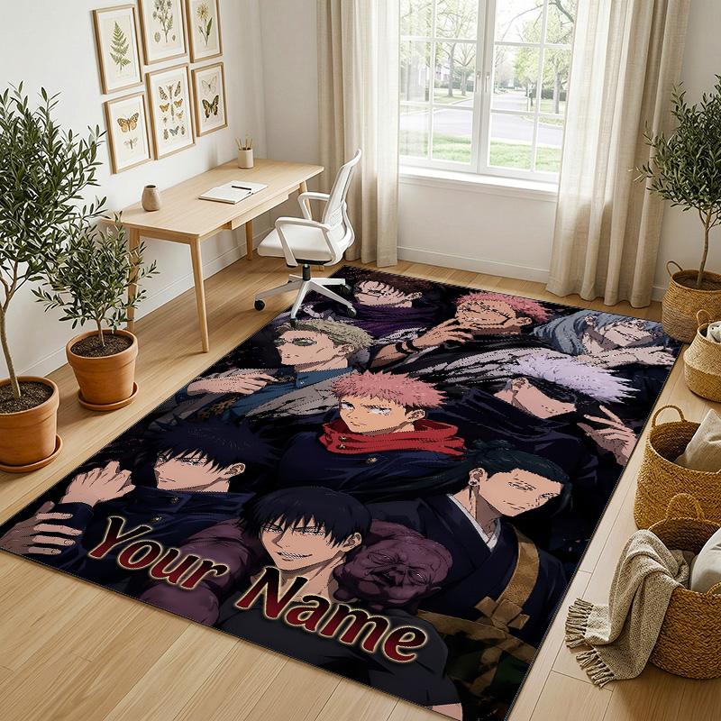 Personalized Crystal Velvet Carpet,Jujutsu Kaisen Custom Printed Name, Plush Area Rug For Home Indoor Decor