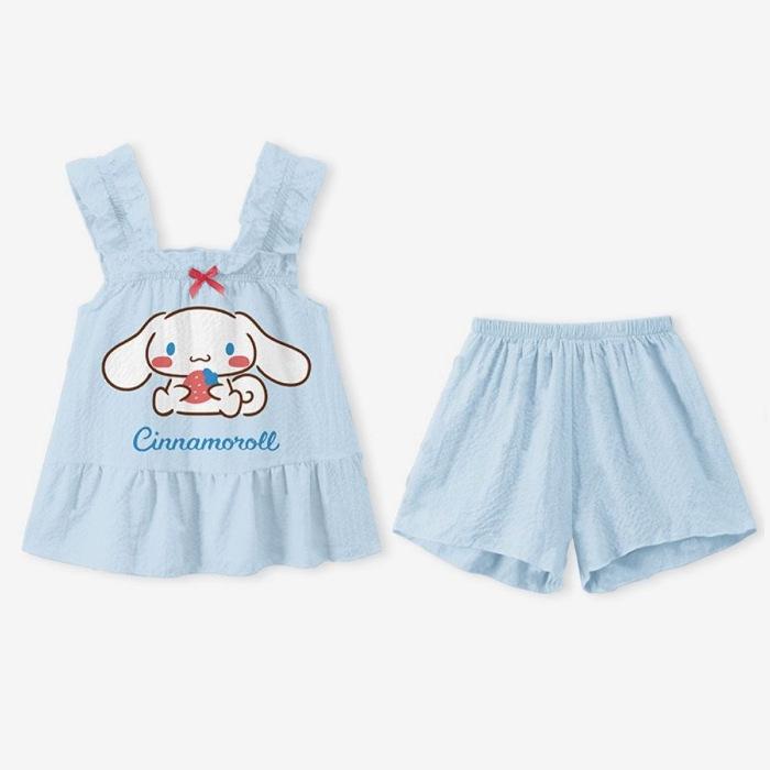 Girls Cartoon Tank Top and Short Sleeve Pajama Set Lightweight Summer Sleepwear