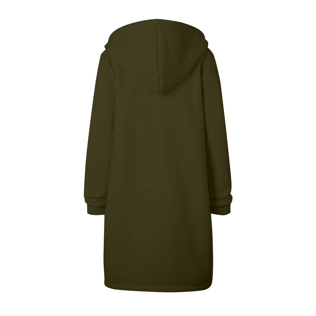 Женские повседневные толстовки на молнии, длинная толстовка-туника, зимняя ветрозащитная куртка с капюшоном на шнурке, верхняя одежда с карманами