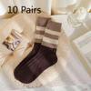 10 Pairs of Women's Autumn and Winter Socks Retro Thick Striped Tube Stack Socks