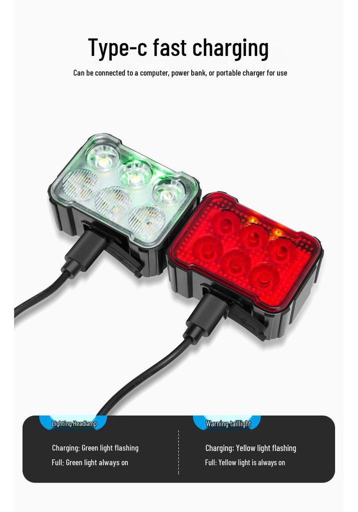Rechargeable High-Beam Bike Light Set: Front Flashlight & Rear Taillight for Night Cycling